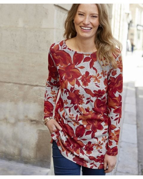 Floral Print Long Sleeved Brushed Tunic
