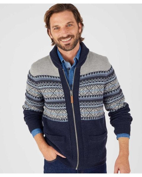 Jacquard Zip Front Cardigan