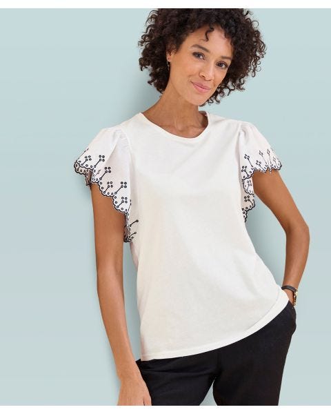 Embroidered Fluted Sleeve T-shirt
