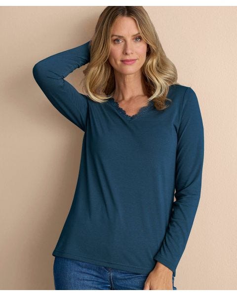 Thermolactyl Lace Trim V-neck Top