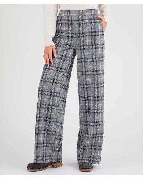 Pull-on Wide-leg Check Trousers