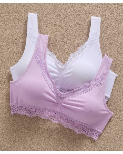 Pack of 2 Lace Trim Non-Wired Bra Tops