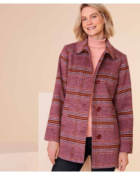 Check Wool Blend Coat