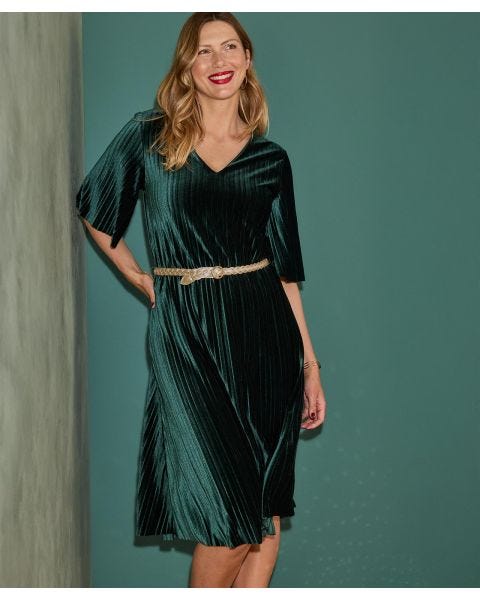 Pleated Velour Dress
