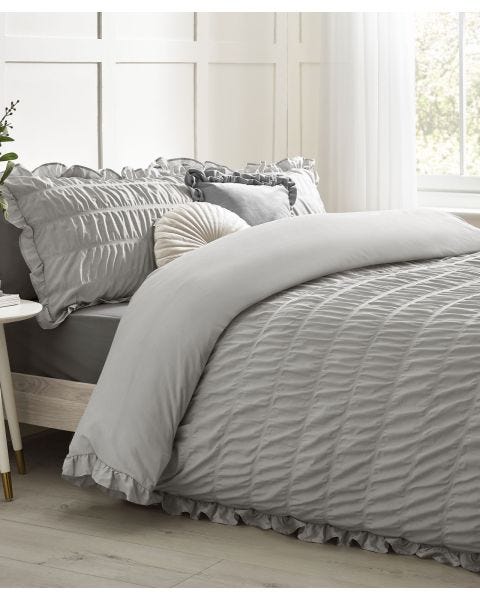 The Catherine Lansfield Loft Seersucker Frill Duvet Set