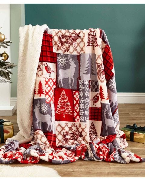Christmas Patchwork Sherpa Throw