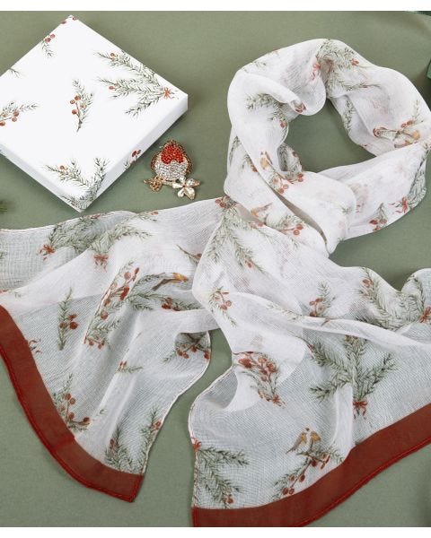 Robins Scarf & Brooch Set