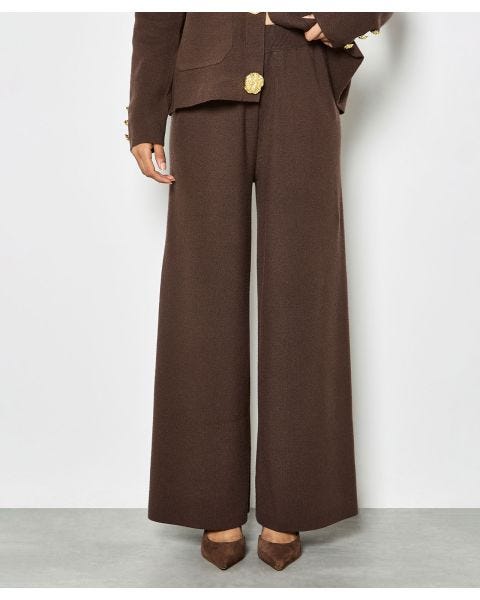 Apricot Knitted Wide Leg Trousers